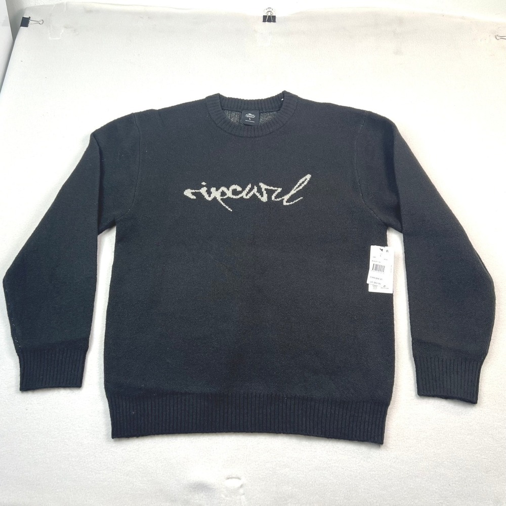 Rip Curl Mens Medina‎ Script Crew Sweater Black Long Sleeve Logo 00JMKN New L
